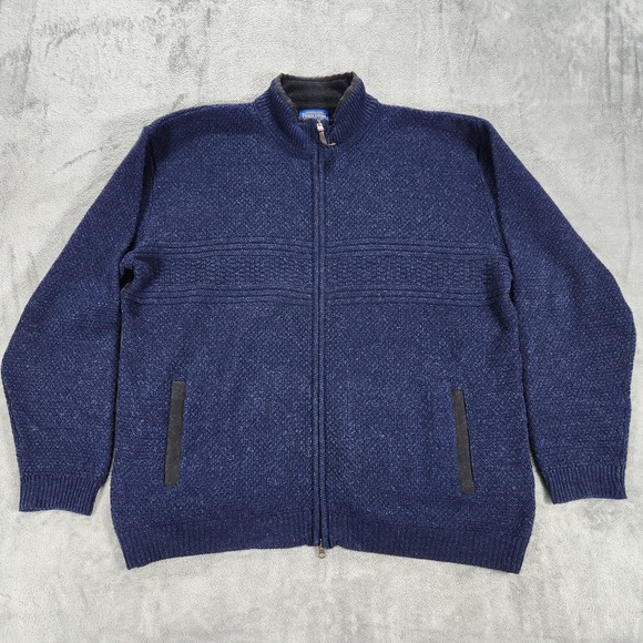 Pendleton Sweater Mens 2XL Blue Full Zip Mock Neck Shetland Wool Knit Cardigan - Picture 1 of 9